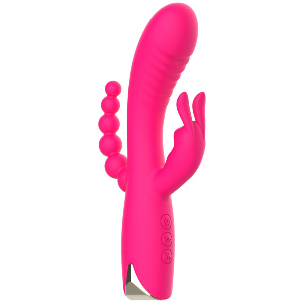 Vibromasseur triple stimulation très puissant rose USB 